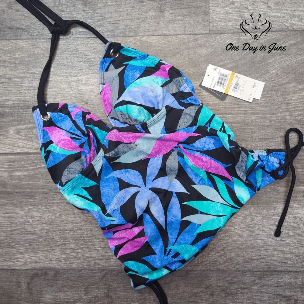 Salt & Cove Halter Ruched Tankini Top Tropical Floral NWT $29.99 Size S